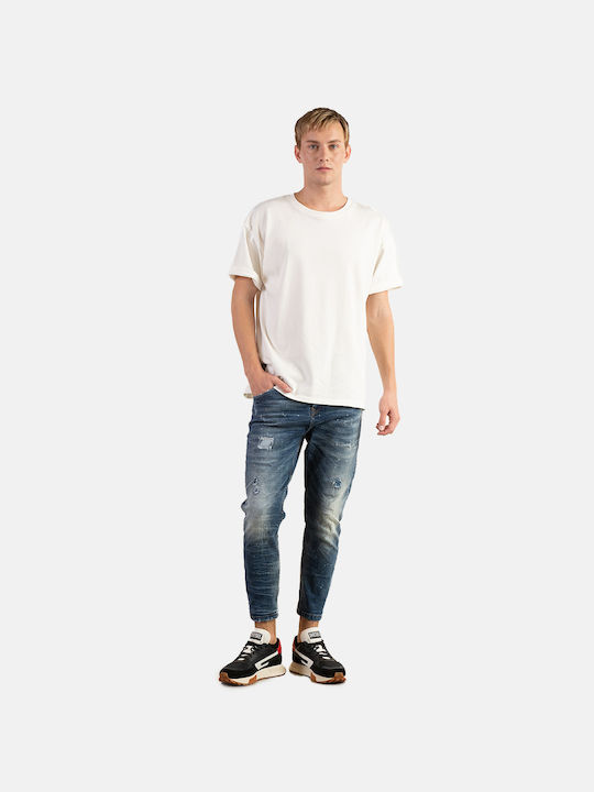 Monaco Men's Jeans Pants Cropped Elastic with Skinny Fit Blue