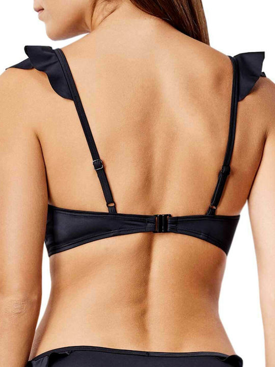 Dorina Triangle Bikini Top with Ruffles Black