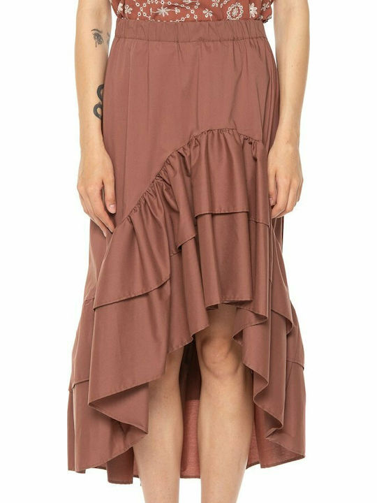 High-waisted Midi Skirt Brown