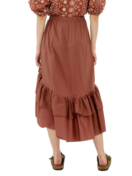 High-waisted Midi Skirt Brown