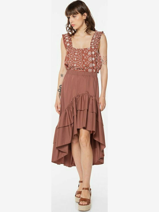 High-waisted Midi Skirt Brown