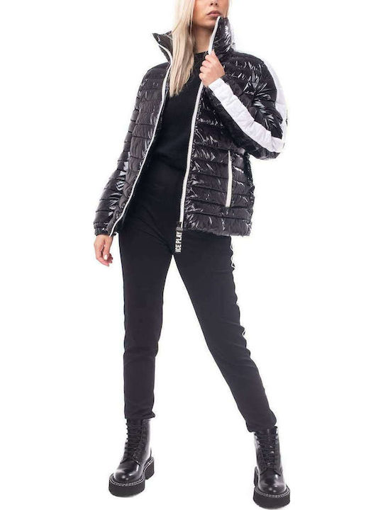 Kurz Damen Puffer Jacke für Winter Schwarz