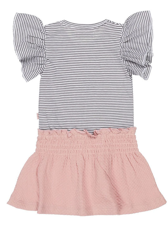 Children's striped dress with ruffles and minky grey/white/white apple Dirkje V42226-35 (2-6 years)