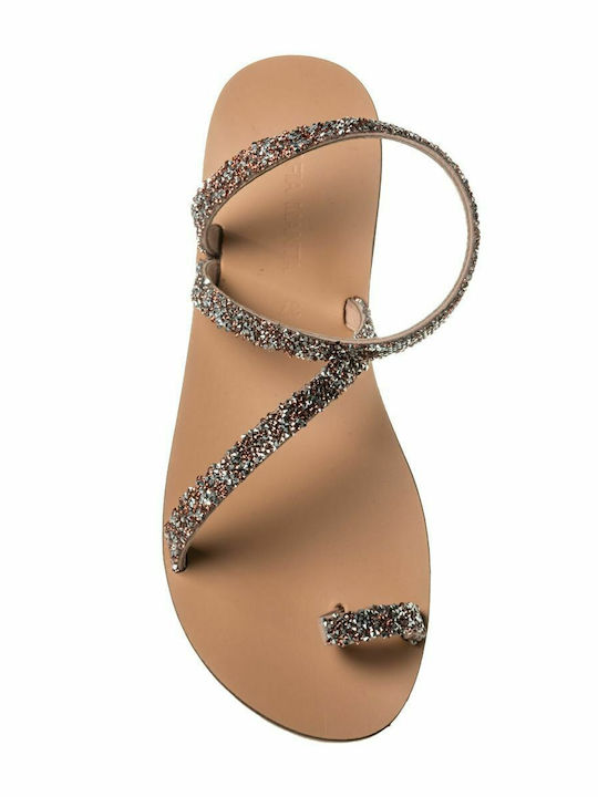 Leather Women's Flat Sandals with Strap Coral