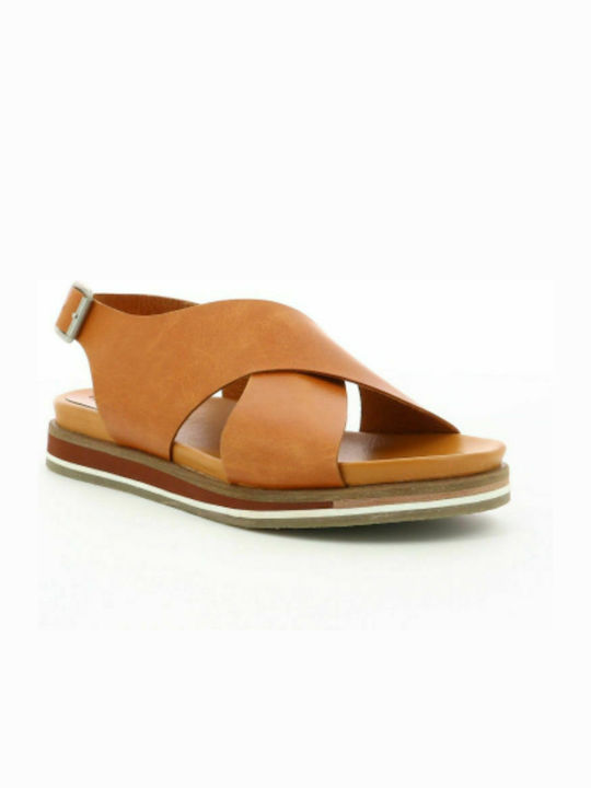 Kickers Oceanie Leather Women's Flat Sandals in Brown Color