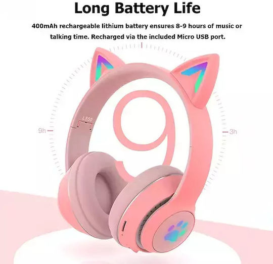 L550 Ασύρματα Bluetooth Παιδικά On Ear Ακουστικά με 9 ώρες Λειτουργίας Ροζ