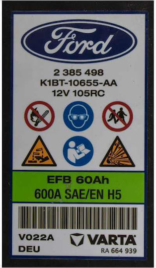 Ford Batterie Auto 12V mit Kapazität 60Ah und CCA 600A