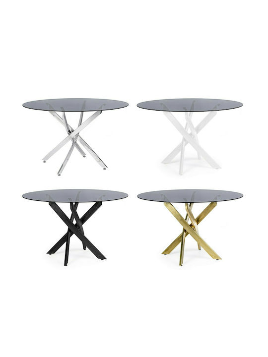 Bizzotto George Round Table Surface made of Glass Grey Fime 120x120cm 0733502 1pcs