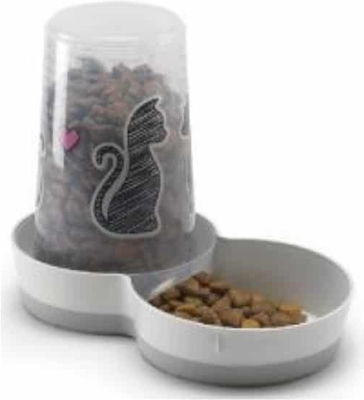 Moderna Cats In Love Plastic Cat Bowl with Container White Food & Water 1.5lt