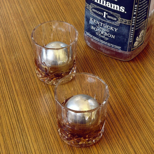 Kikkerland Whiskey Balls Διακοσμητικά Παγάκια Ανοξείδωτα με Θήκη Αποθήκευσης & Ποτήρια 2τμχ