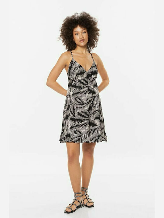 Volcom Stay Palm Summer Mini Dress with Ruffle Black