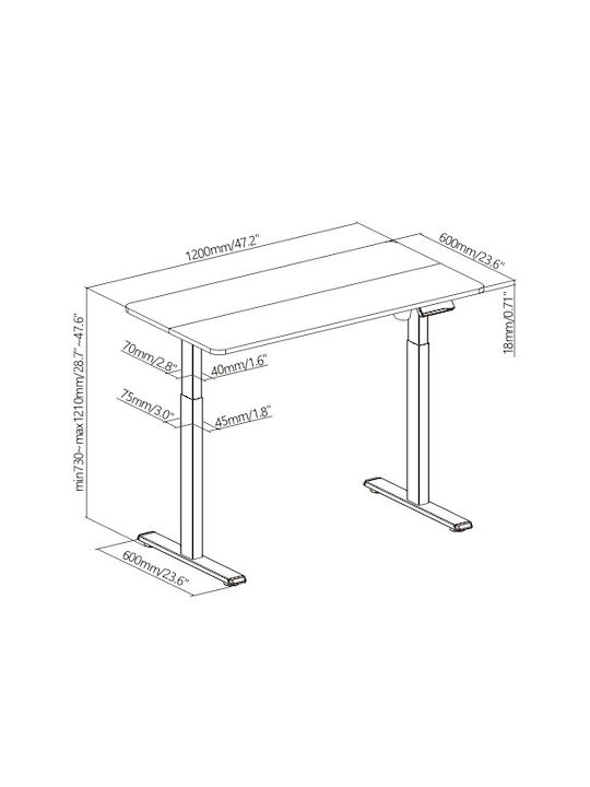 Electric Desk Wooden White with Metal Legs & Adjustable Height 120x60cm