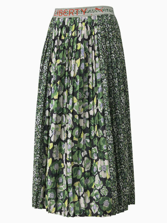X Liberty Πλισέ Ψηλόμεση Midi Φούστα Floral Πράσινη