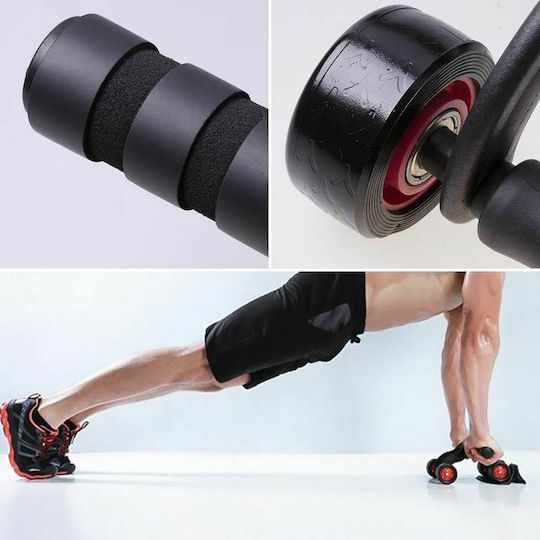 Abdominal Wheel Black with Anti-Slip Handles & Mat