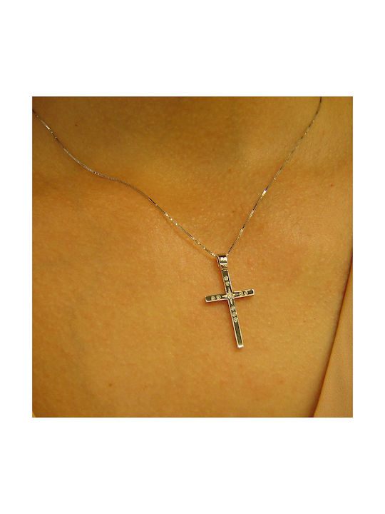 DIAMONDJOOLS 11491/02 Doppelseitiges Kreuz aus 18K Weißgold mit Diamanten (mit Kette)