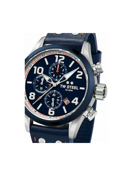 TW Steel Volante Uhr Chronograph Batterie mit Blau Lederarmband