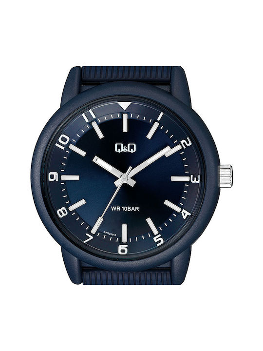 Q&Q Watch Battery with Blue Rubber Strap