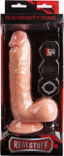 Dream Toys Real Stuff Duo Density Cock with Balls Glass Dildo with Balls and Suction Cup Flesh 23cm