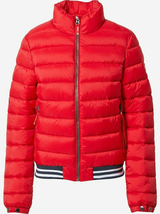 Fuji Κοντό Γυναικείο Puffer Μπουφάν για Χειμώνα Κόκκινο