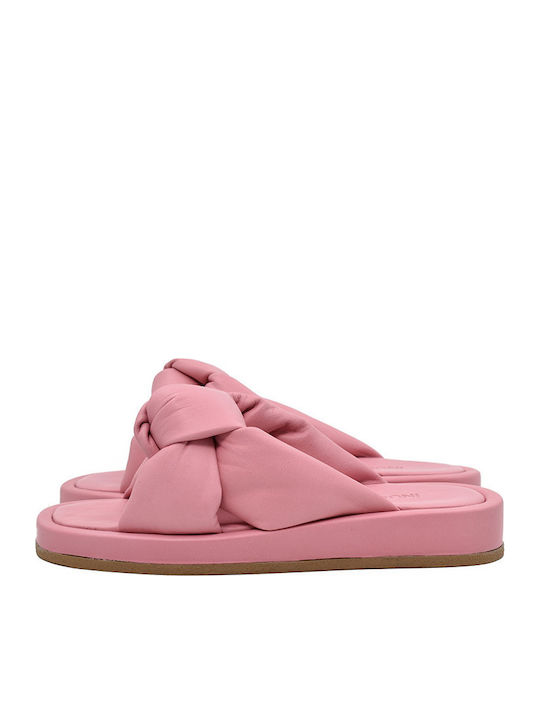 Leather Women's Flat Sandals in Pink Color