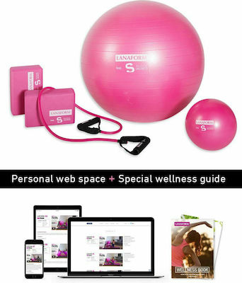 Lanaform Pilates Ball Pink Pilates Set with 2 Exercise Balls, 1 Resistance Band and 2 Yoga Blocks