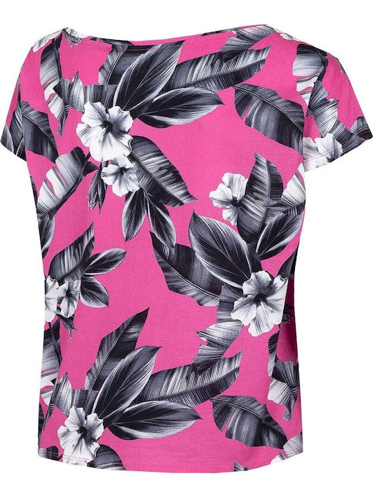 Γυναικείο Crop T-shirt Floral Φούξια