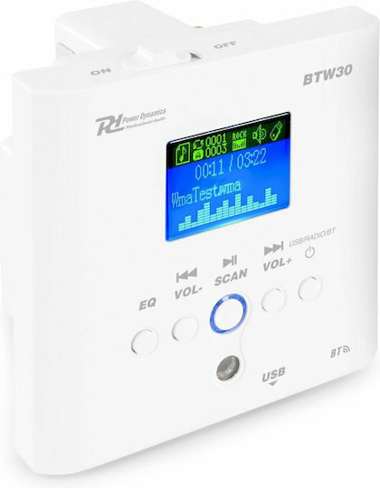 Power Dynamics BTW30 Priză Amplificator fără Cadrul Incorporat 2x15Watt, Bluetooth, FM, USB, Mp3 în culoarea Alb 100VS979 952.480