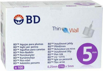 BD Thin Wall Βελόνες Ινσουλίνης 31G x 5mm 100τμχ