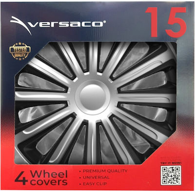 AMiO Auto Radkappen Set Hubcap Trend 4Stück 15" Schwarz/Silber