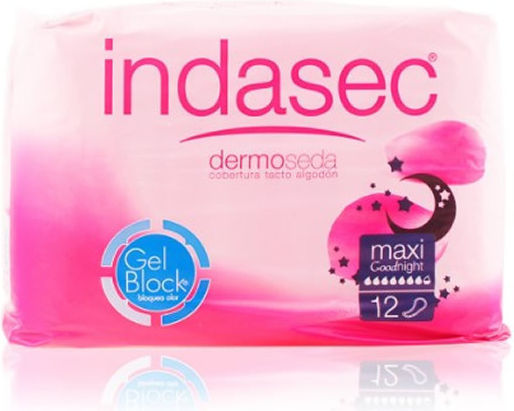 Indasec Dermoseda Maxi Good Night Γυναικείες Σερβιέτες Ακράτειας Αυξημένης Ροής 7.5 Σταγόνες 12τμχ