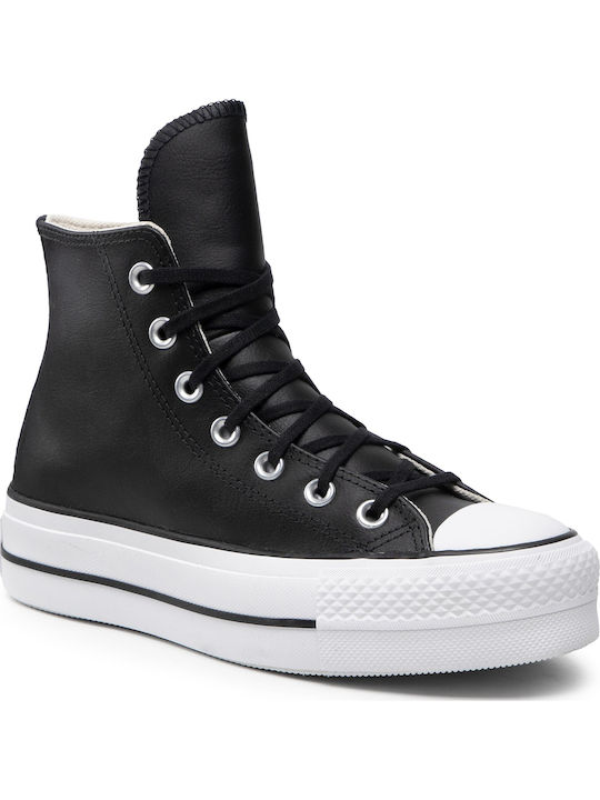 Chuck Taylor All Star Lift Leather High Top Flatforms Boots Black / White