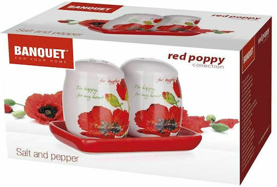 Red Poppy Σετ Αλατοπίπερο Κεραμικό με Βάση 2τμχ