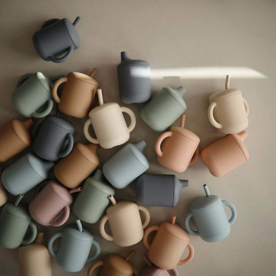 Mushie Παιδικό Ποτηράκι "Sippy Cup" από Σιλικόνη Μπλε για 6m+