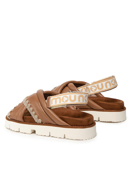 Leder Flache Sandalen für Damen in Braun Farbe