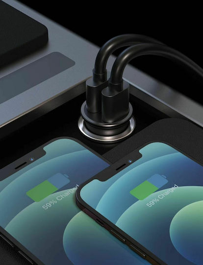 Swissten Φορτιστής Αυτοκινήτου 30W 3A με Θύρες: 1xUSB 1xType-C Μαύρος