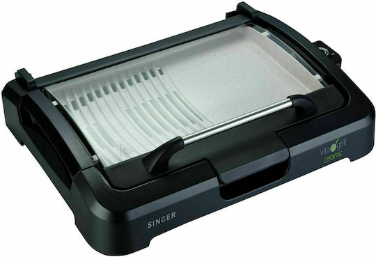 Singer Vita Tabletop Electric Grill Ribbed Plate 2000W with Lid and Adjustable Thermostat 37cmx30cmcm