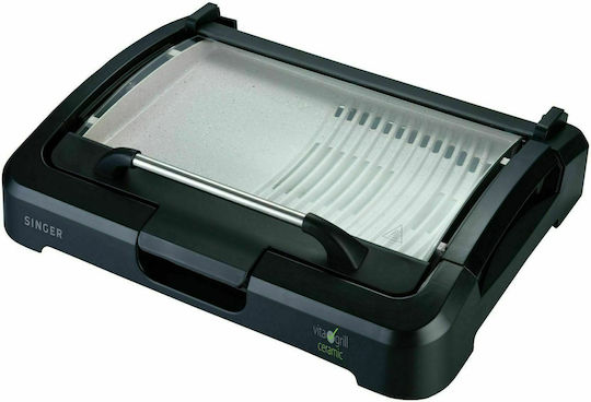 Singer Vita Tabletop Electric Grill Ribbed Plate 2000W with Lid and Adjustable Thermostat 37cmx30cmcm