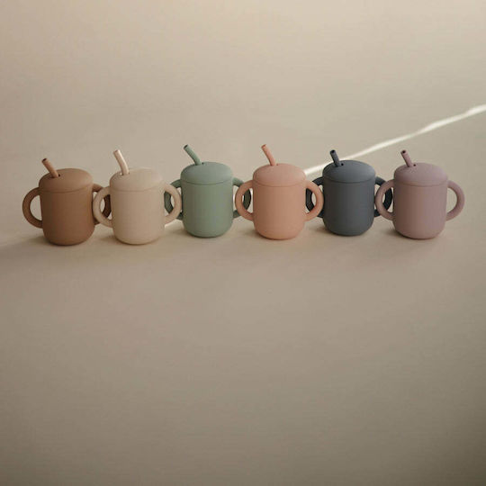 Mushie Baby Cup with Handles and Straw Simple made of Silicone Pink 175ml for 6m+m+