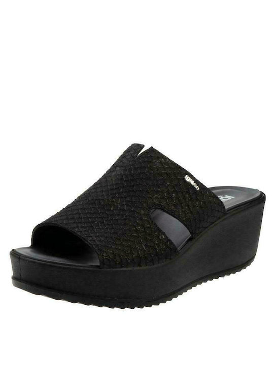 Igi&Co Women's Leather Platform Wedge Sandals Black