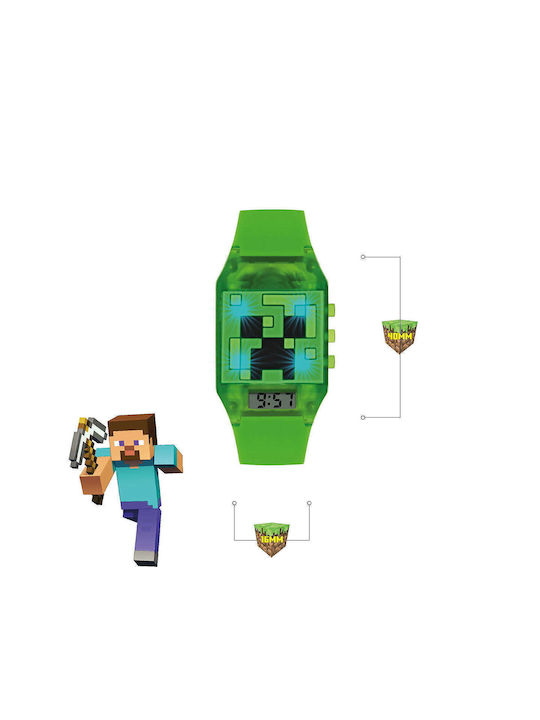 Disney Kids Digital Watch Minecraft with Rubber/Plastic Strap Green