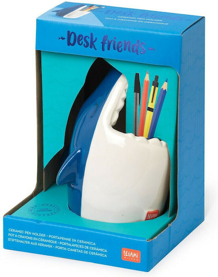Ceramic Pencil Holder Desk Friends in Blue Color 1pcs 10.6x13.9x11cm