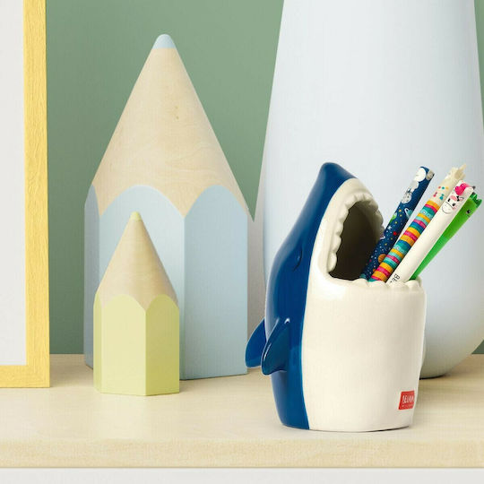 Ceramic Pencil Holder Desk Friends in Blue Color 1pcs 10.6x13.9x11cm