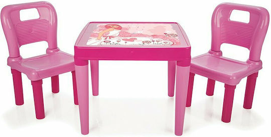 Set Masă cu Scaune pentru Copii din Plastic Roz Pilsan