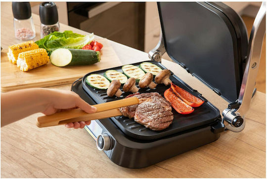 Sencor Tabletop Electric Grill Smooth and Ribbed Plate 2100W with Lid and Adjustable Thermostat 30cmx25cmcm