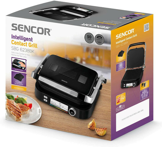 Sencor Tabletop Electric Grill Smooth and Ribbed Plate 2100W with Lid and Adjustable Thermostat 30cmx25cmcm
