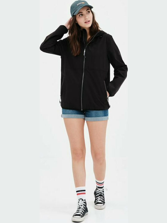 Women's Short Lifestyle Jacket for Spring or Autumn with Hood Black