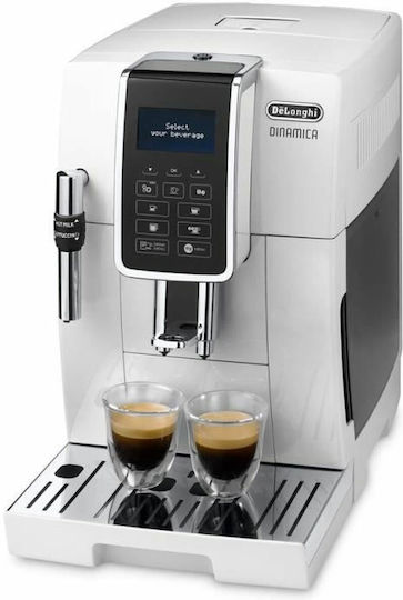 De'Longhi Dinamica Αυτόματη Μηχανή Espresso 1450W Πίεσης 15bar με Μύλο Άλεσης Λευκή