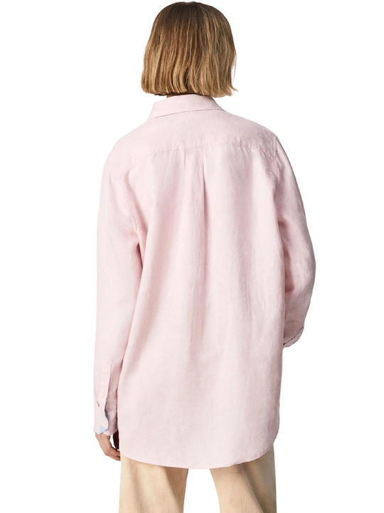 Pepe Jeans Ingrid Women's Linen Monochrome Long Sleeve Shirt Pink