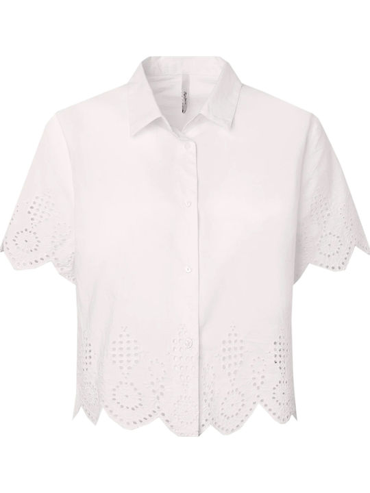 Laura Women's Monochrome Short Sleeve Shirt White
