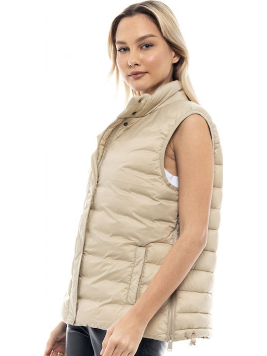 Kurz Damen Ärmellos Puffer Jacke Beige